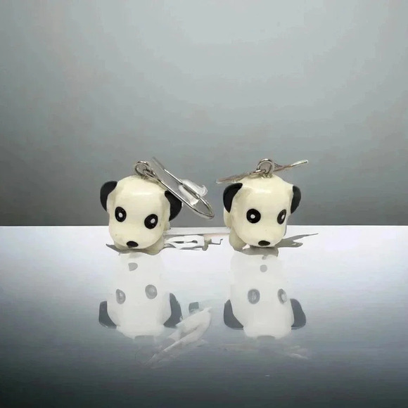 Tiny Dalmatian Dog Dangle Earrings - Picture 1 of 5